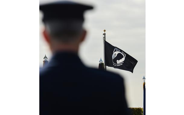 Pentagon, Washington, D.D., Sep. 16, 2016: The POW/MIA Flag flies over the Pentagon on National POW/MIA Recognition Day. It is viewed over the shoulder of Air Force Gen. Paul Selva, the vice chairman of the Joint Chiefs of Staff.