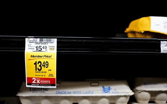 An empty shelf of free range eggs is seen at a Safeway, Monday, Jan. 27, 2025, in Seattle. 