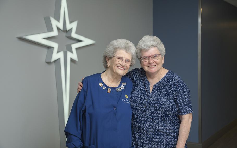 The two Graces: Grace Carr, left, with her daughter Grace Loring at St. Luke’s Sacred Heart Campus in June. 