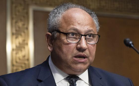 FILE - Nominee for Secretary of the Navy Carlos Del Toro speaks during a Senate Armed Services confirmation hearing July 13, 2021, on Capitol Hill in Washington. (AP Photo/Jacquelyn Martin, File)