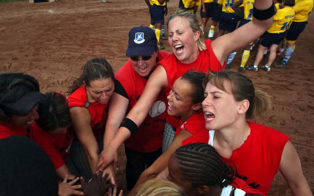 HED: Victorious cheers, 2004

Heidelberg, Germany, Aug. 22, 2004: Kaiserslautern celebrates their 9-8 victory over Heidelberg in the final game of the women's Army Europe community-level softball championships in Heidelberg, Germany.

Check out Stars and Stripes' sports section and stay on top of all DODEA sports! https://www.stripes.com/sports/

META TAGS: prep sport; sports; softball; DODEA; DODDS; 