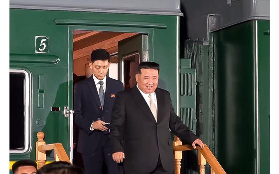 North Korea's leader Kim Jong Un steps down from his train after ...