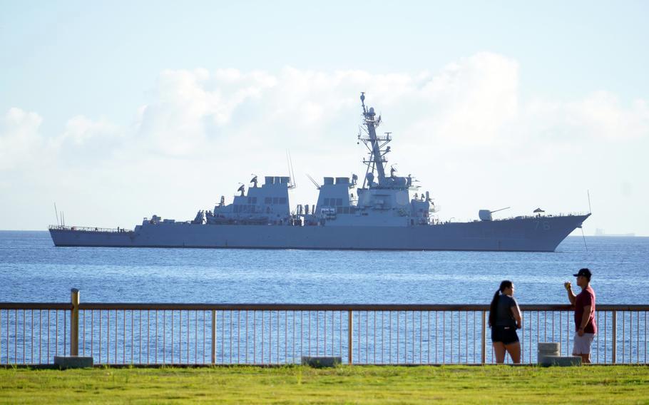 The guided-missile destroyer USS Higgins steams near Yokosuka Naval Base, Japan, in August 2023.