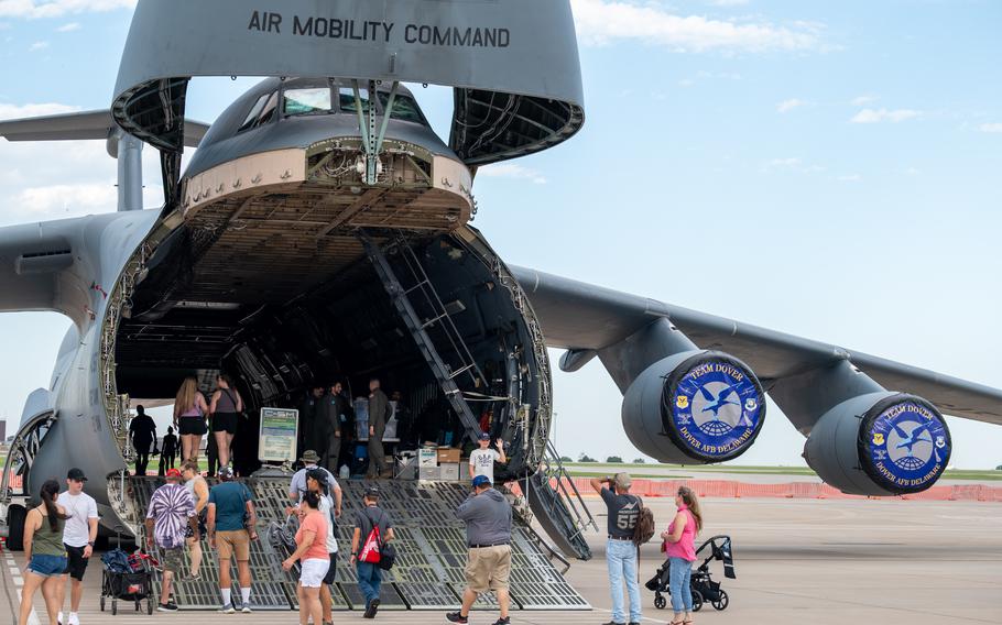 Families tour a A C-5M Super Galaxy on Aug. 24 at McConnell Air Force Base, Kan. 