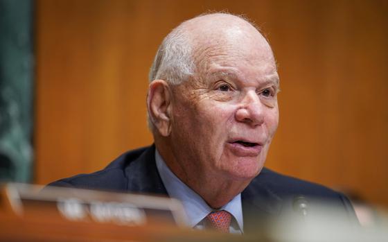 Sen. Ben Cardin (D-Md.) asks questions of witnesses during a hearing at the Dirksen Senate Office Building on July 20, 2023, in Washington, D.C. 
MUST CREDIT Jahi Chikwendiu/The Washington Post.