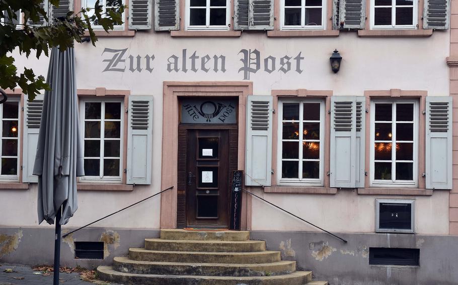 Cafe AusZeit in Kusel, Germany, is in the old post office building, near the start of the pedestrian zone.