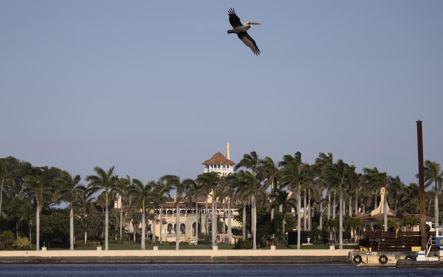 Former President Donald Trump's Mar-a-Lago resort, where he resides after leaving the White House, on Saturday, Feb. 13, 2021, in Palm Beach, Florida. The U.S. Coast Guard Sector Miami announced new restricted “security zones” in the water surrounding Mar-a-Lago that it will enforce whenever Trump or other protected visitors are in town.