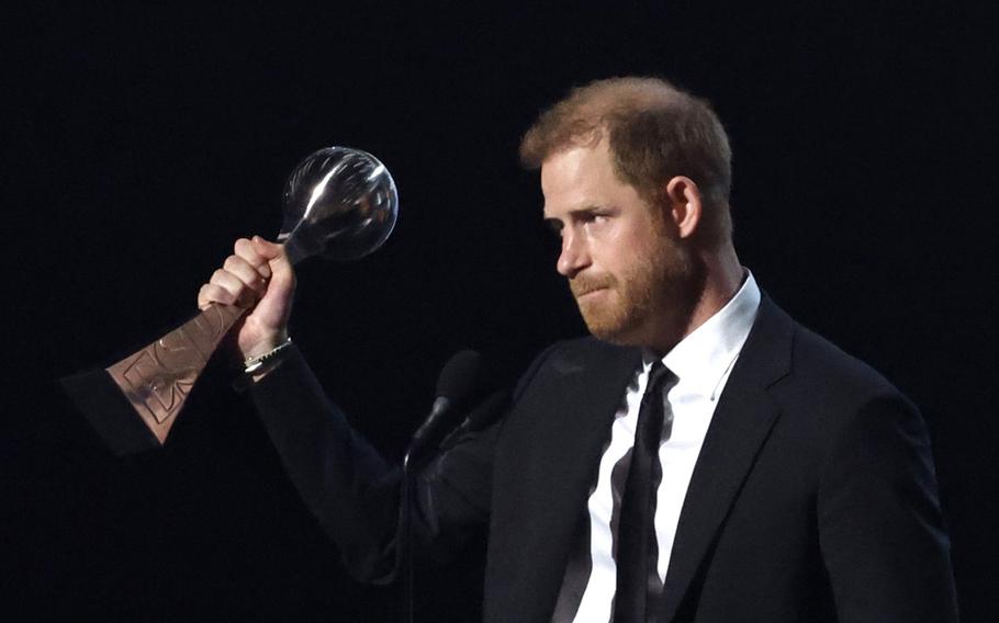 Prince Harry, Duke of Sussex accepts the Pat Tillman Award onstage during the 2024 ESPY Awards at Dolby Theatre on July 11, 2024, in Hollywood, California. 