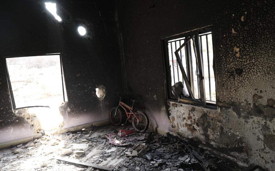 The interior of a home incinerated by white phosphorus shells in Dheira, Lebanon.