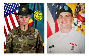 A composite image of the official portraits of two young soldiers.