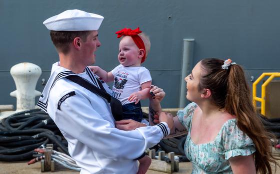 240901-N-MJ491-1078



NORFOLK, Va. (September 1, 2024) Family and friends wait to reunite with Sailors assigned to the Arleigh Burke-class guided missile destroyer USS Laboon (DDG 58), as Laboon returns to homeport. Laboon, assigned to Dwight D. Eisenhower Carrier Strike Group (IKE CSG), returned to its homeport on Naval Station Norfolk on September 1 following a deployment to the U.S. 5th and 6th Fleet areas of operations. (U.S. Navy photo by Chief Mass Communication Specialist Matthew N. Jackson)