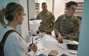 Julie Albarran, an information technology project manager at Ramstein Air Base, renews her vehicle registration Aug. 15, 2024, at the newly opened substation on the top floor of the Kaiserslautern Military Community Center.