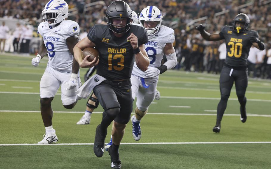 Baylor quarterback Sawyer Robertson (13) runs untouched into the end zone for a touchdown in the second half against Air Force, Saturday, Sept. 14, 2024, in Waco, Texas. 