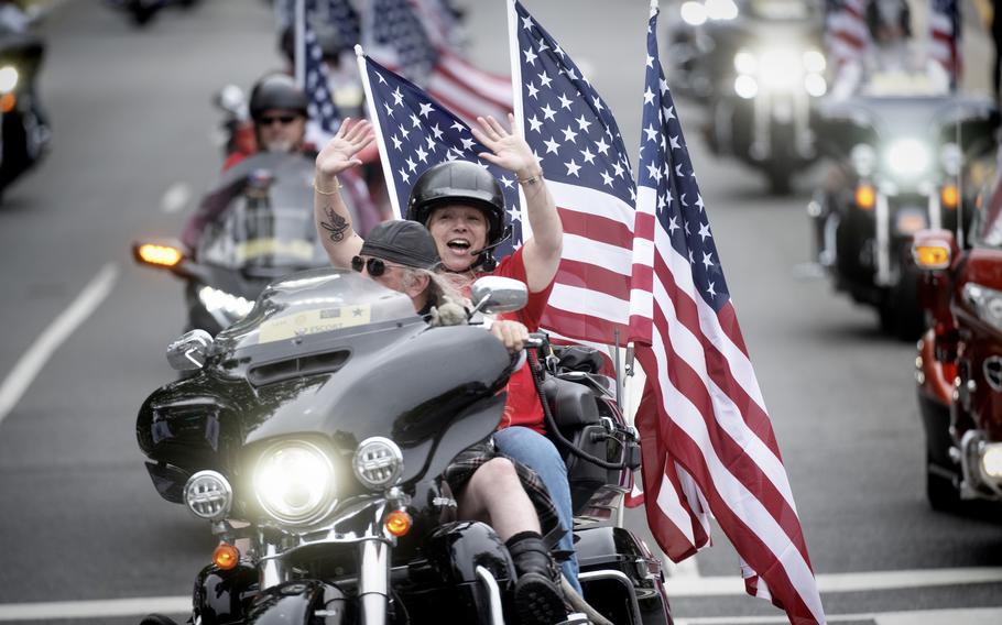 Hundreds bike along Constitution Avenue for Rolling to Remember, which used to be called Rolling Thunder.