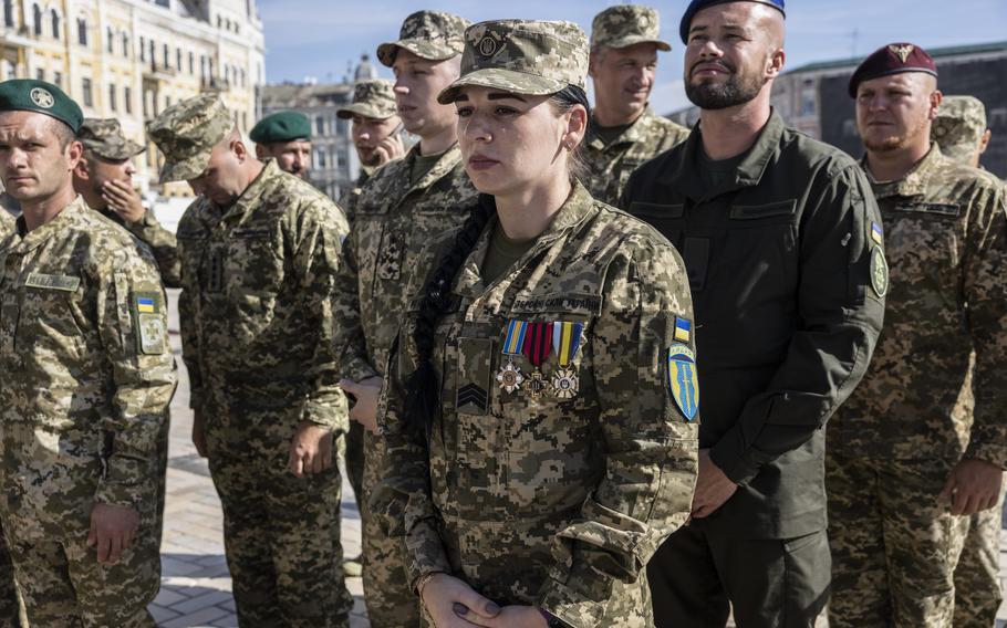 Lyubov Konovalenko, 26, a senior medic in the Aydar Battalion, received a medal.