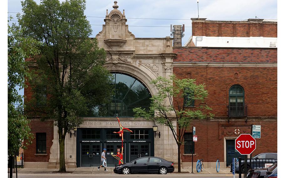 The Broadway Armory on Broadway Avenue in Chicago on Wednesday, July 26, 2023, one of several locations being considered for use as an emergency shelter for migrants. 