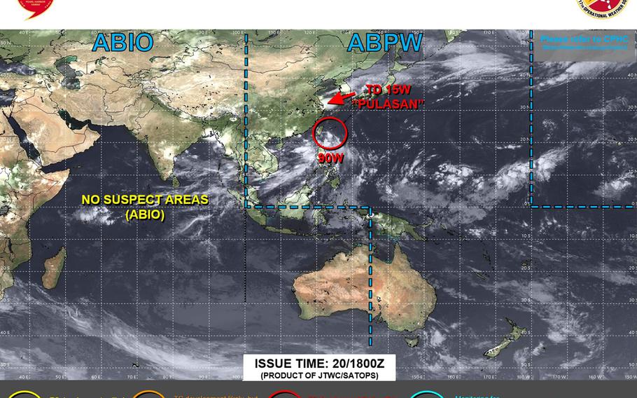 Pulasan upgraded to tropical storm, darting into Sea of Japan, forecast to pass through mountains of central Honshu.