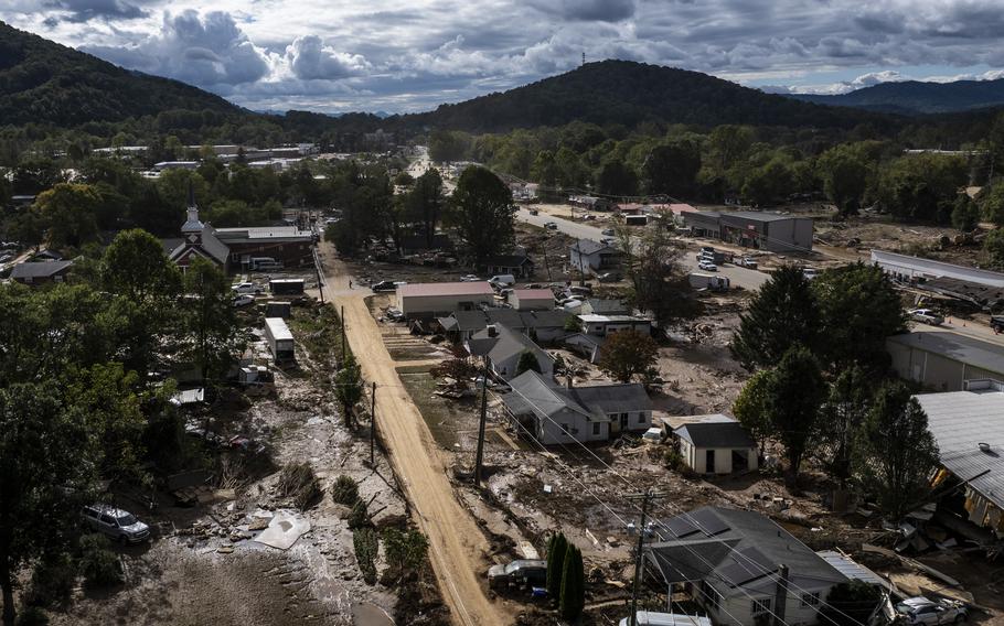 Debris and mud in Swannanoa, N.C., following Hurricane Helene.