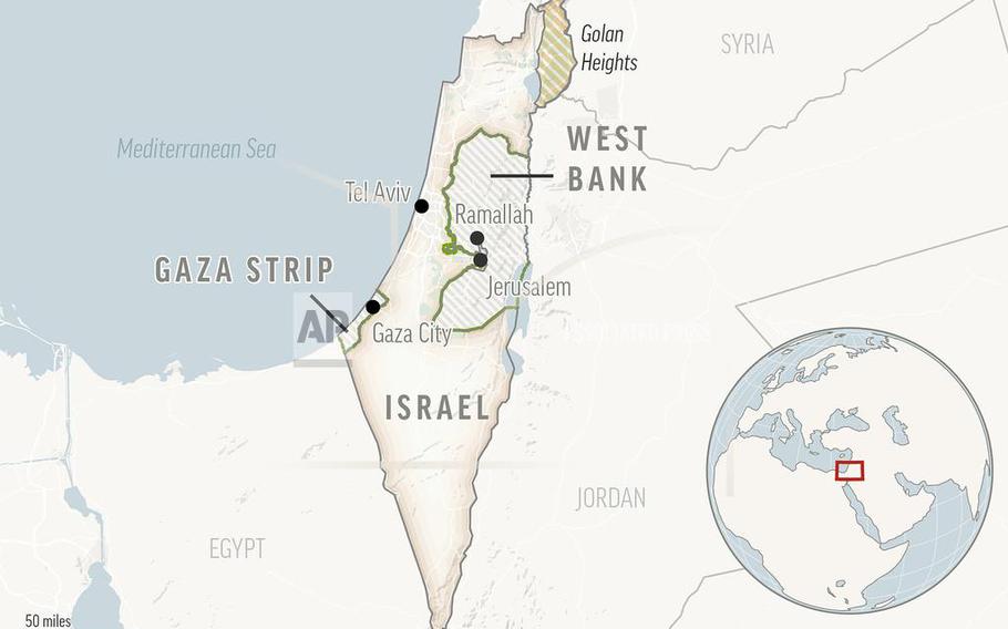 A locator map of Israel and the Palestinian Territories. 