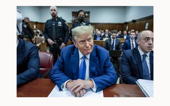 Former President Donald Trump attends his trial for allegedly covering up hush money payments at Manhattan Criminal Court on May 20, 2024, in New York. 