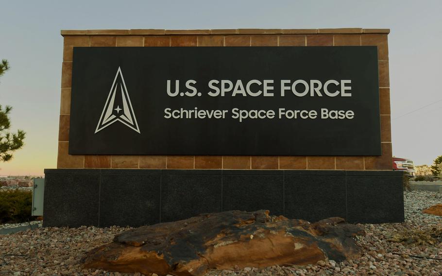 A gate sign for Schriever Space Force Base