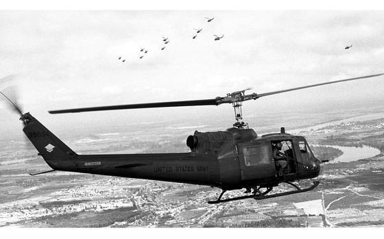 May, 1965: U.S. Army helicopters carry troops over the Vietnamese ...