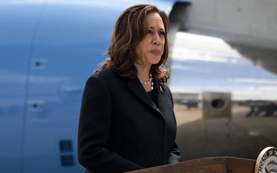 Kamala Harris delivers remarks at George Bush Intercontinental Airport in Houston on Aug. 1, 2024.