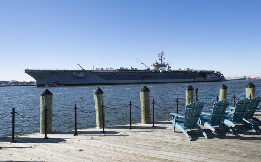 The USS Dwight D. Eisenhower transits the Elizabeth river