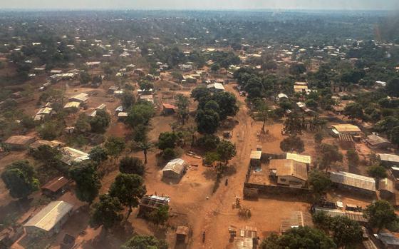 FILE - An arial view of Bangui, Central African Republic, is seen on March. 8, 2024. (AP Photo/Sam Mednick, File)