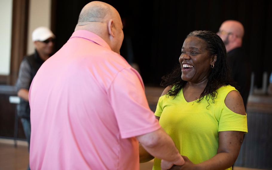Ed Godfrey, of Paulsboro, N.J. and Carmella Smith, of West Oak Lane in Philadelphia, dance together during ballroom dance lessons for the blind and visually impaired at Grace Episcopal Church in Haddonfield, N.J. The church provides the space for the program, which is sponsored by the Haddonfield Lions Club and nonprofit Dance Haddonfield in New Jersey, as part of its community ministry. 