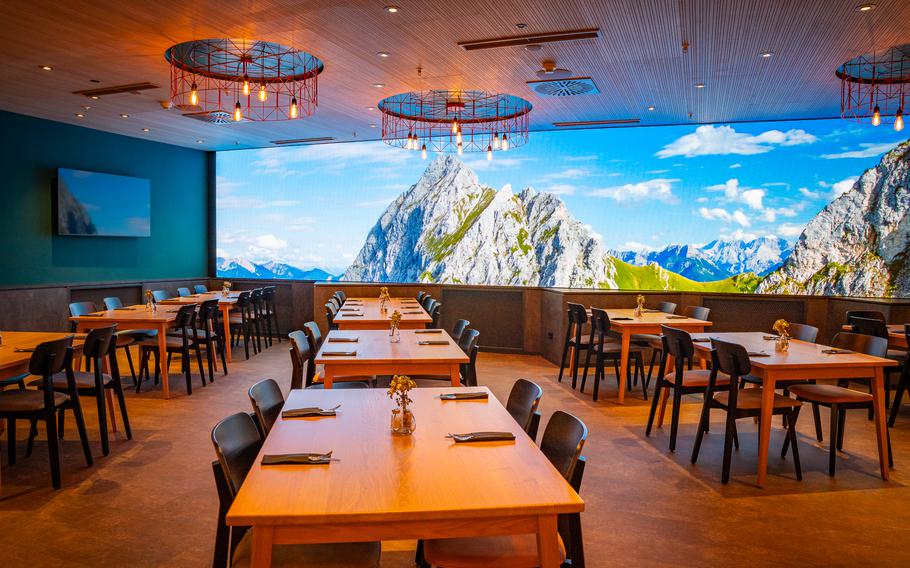 The 30-foot-wide screen at Zuggy’s Base Camp displays drone footage of the landscape surrounding Edelweiss Lodge and Resort in Garmisch-Partenkirchen, Germany. 