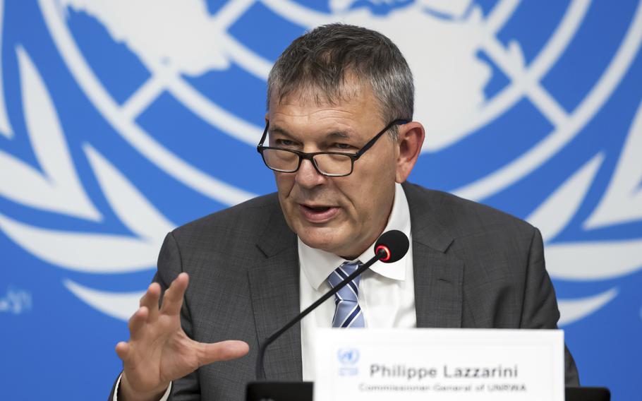 Philippe Lazzarini speaks during a press conference