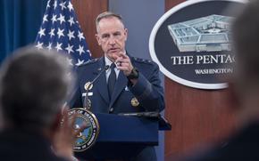 Pentagon Press Secretary Maj. Gen. Pat Ryder calls on a member of the press during a briefing at the Pentagon on Tuesday, Oct. 29, 2024 in Washington. (AP Photo/Kevin Wolf)