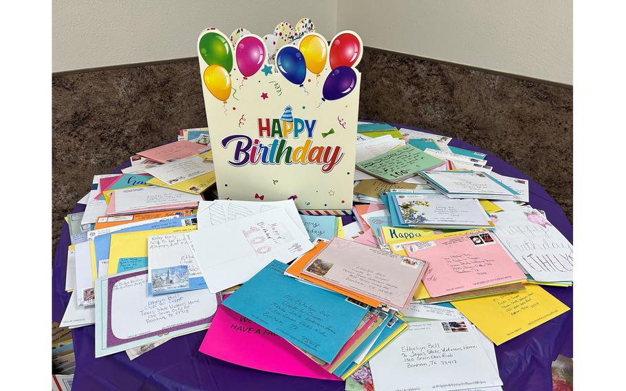 World War II veteran Ethelyn Szad Bell of Bonham, Texas, received more than 7,200 cards for her 100th birthday on Oct. 4.