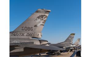 114th Fighter Wing and 122nd Fighter Wing F-16 Fighting Falcons are parked on the flight line prior to the morning sortie at Joe Foss Field, South Dakota January 8, 2025. The 114th Fighter Wing and 122nd Fighter Wing conduct a jet exchange for training. (U.S. Air National Guard photo by Airman 1st Class Kyle St. Pierre)