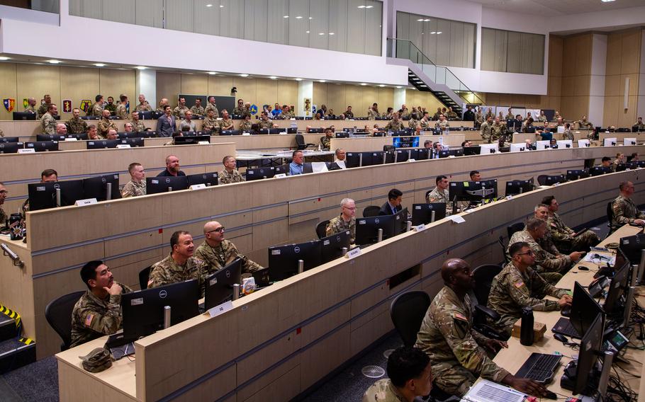 U.S. Army and NATO personnel are briefed at Clay Kaserne in Wiesbaden, Germany, on Sept. 19, 2024, as part of exercise Avenger Triad 24.