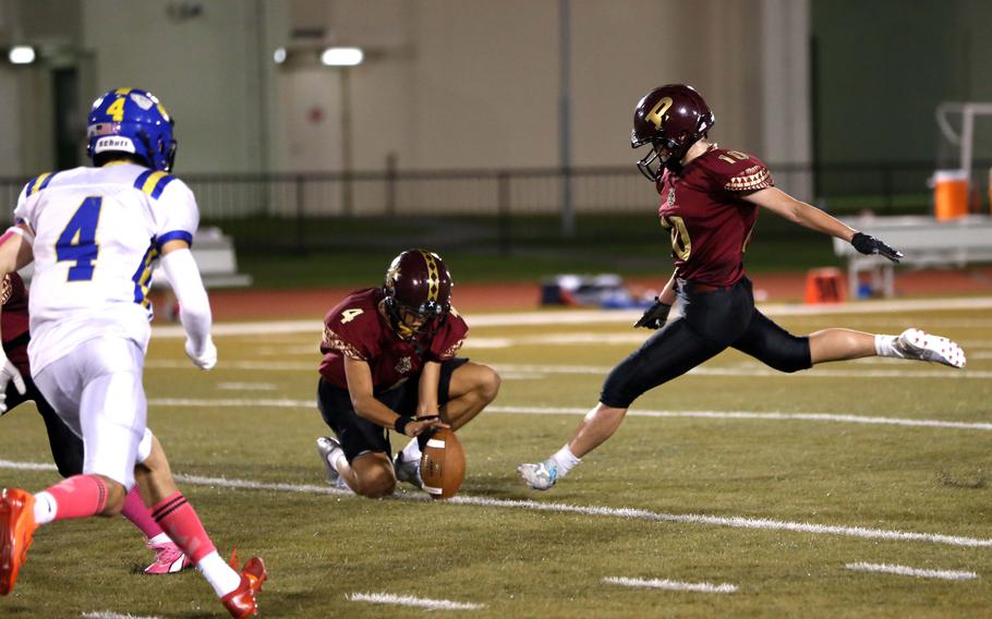 Preston Ramirez gets set to kick the football.