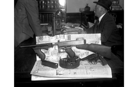 The Thompson submachine gun used in the shooting death of Assistant State’s Attorney William McSwiggin, in April 1926. McSwiggin, who was known as the "hanging prosecutor" because of his success in murder trials, was shot to death when a machine gunner in a curtained automobile fired on him and two other men as they stood in front of a saloon at 5615 West Roosevelt Road in Cicero, just beyond the Chicago city limits. (Chicago Tribune historical photo)