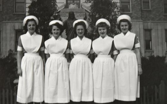 Carr, middle, with her nursing school classmates in 1944. MUST CREDIT: St. Luke’s University Health Network