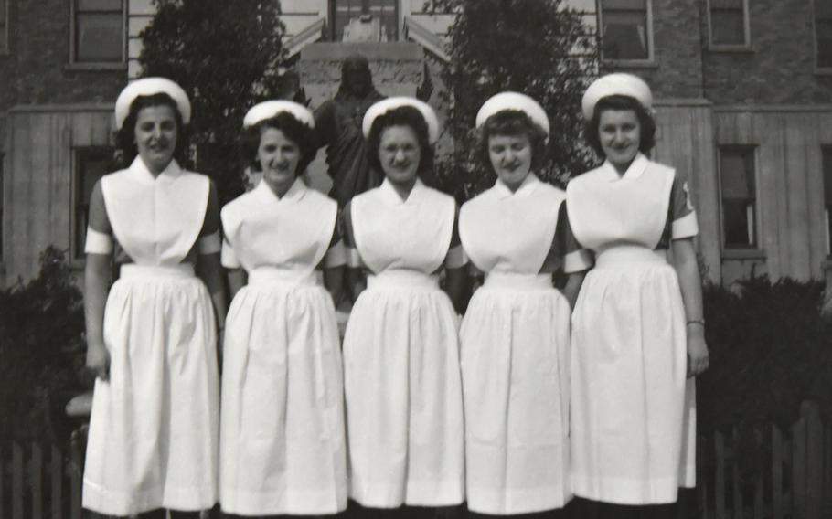 Grace Carr, center, with her nursing school classmates in 1944. 