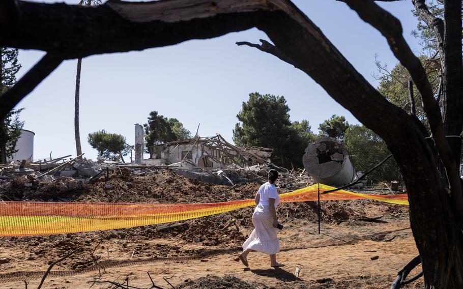 Missile damage to a building in Hod Hasharon, Israel.