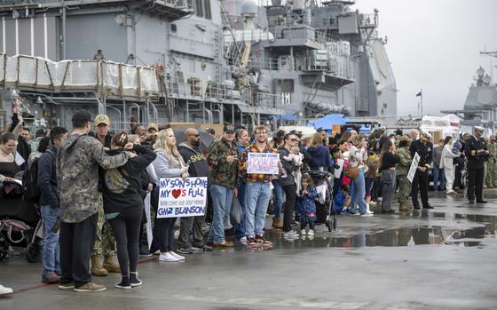 Friends and family of the Arleigh Burke-class guided-missile destroyer USS O’Kane (DDG 77) crew wait for the ship to pull into its homeport of Naval Base San Diego, Feb. 7, 2025. O’Kane, assigned to the Abraham Lincoln Carrier Strike Group, returned from a seven-month deployment to the 3rd, 5th, and 7th. fleet area of operations. As an integral part of U.S. Pacific Fleet, Commander, U.S. 3rd Fleet operates naval forces in the Indo-Pacific and provides the realistic and relevant training to ensure the readiness necessary to execute the U.S. Navy’s timeless role across the full spectrum of military operations. U.S. 3rd Fleet works together with our allies and partners to advance freedom of navigation, the rule of law, and other principles that underpin security for the Indo-Pacific region. (U.S. Navy photo by Fire Controlman (Aegis) 1st Class Bryce Cothran)