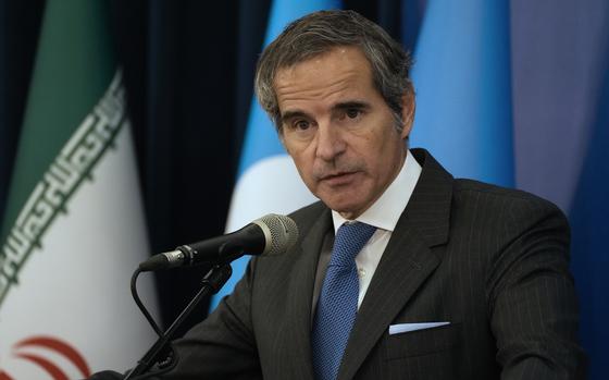 International Atomic Energy Agency (IAEA) Director General Rafael Mariano Grossi speaks during a joint press briefing with head of Atomic Energy Organization of Iran Mohammad Eslami in Tehran, Iran, Thursday, Nov. 14, 2024. (AP Photo/Vahid Salemi)