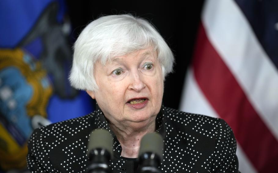 Treasury Secretary Janet Yellen speaks during a news conference in Philadelphia, July 30, 2024. 