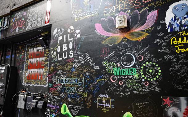 Signatures from stars adorn the backstage walls at The Smith Center in Las Vegas, June 12. 