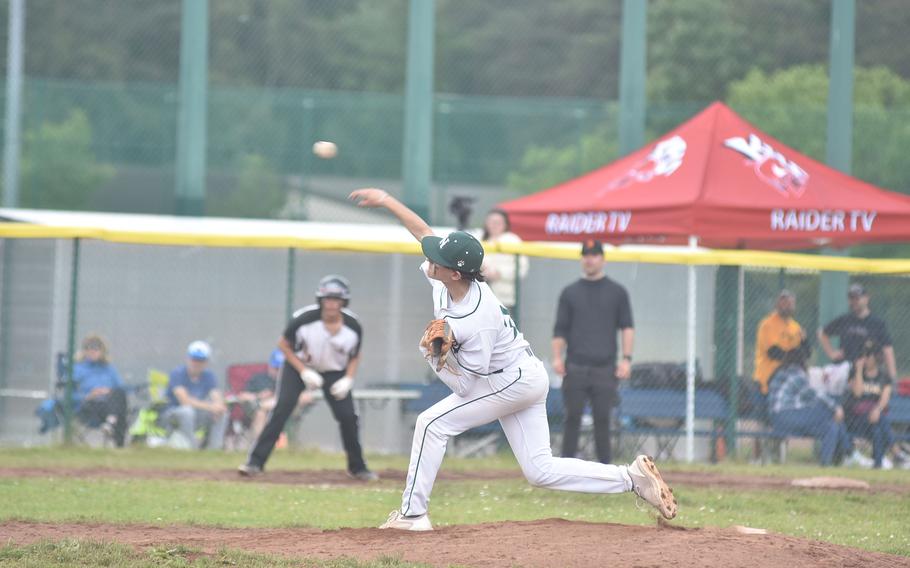 Naples freshman Kenny Pirches closed the game for the Wildcats at the DODEA European Division II/III championship Friday, May 24, 2024 at Ramstein Air Base, Germany.