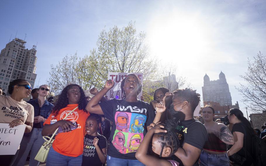 Organizers and community activists gather for a rally in honor of Ralph Yarl in Kansas City, Miss. 