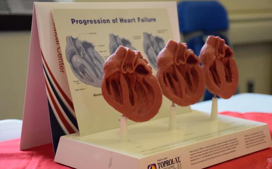 A display shows the progression of heart failure during National Heart Failure Awareness Day at the Walter Reed National Military Medical Center in Bethesda, Maryland on Feb.14. Medical professionals from various clinics around the hospital set up tables, displays and handed out information to patients and staff to promote the awareness of heart health. (Photo by Megan Garcia, WRNMMC Public Affairs/Released)