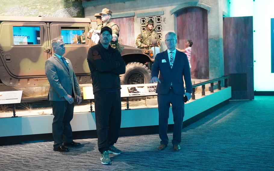 David Boreanaz looks around an exhibit during an exclusive tour.