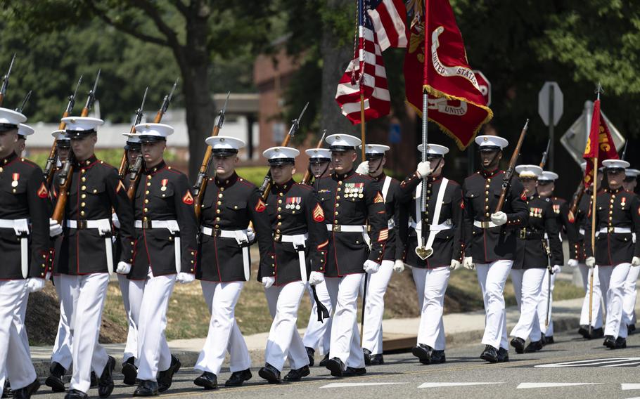 Marines from the Marine Band “The President’s Own” and Marine Barracks Washington conduct military funeral honors with funeral escort for retired Gen. Alfred Gray Jr., the 29th Commandant of the Marine Corps, in Section 35 of Arlington National Cemetery, Arlington, Va., July 29, 2024. 